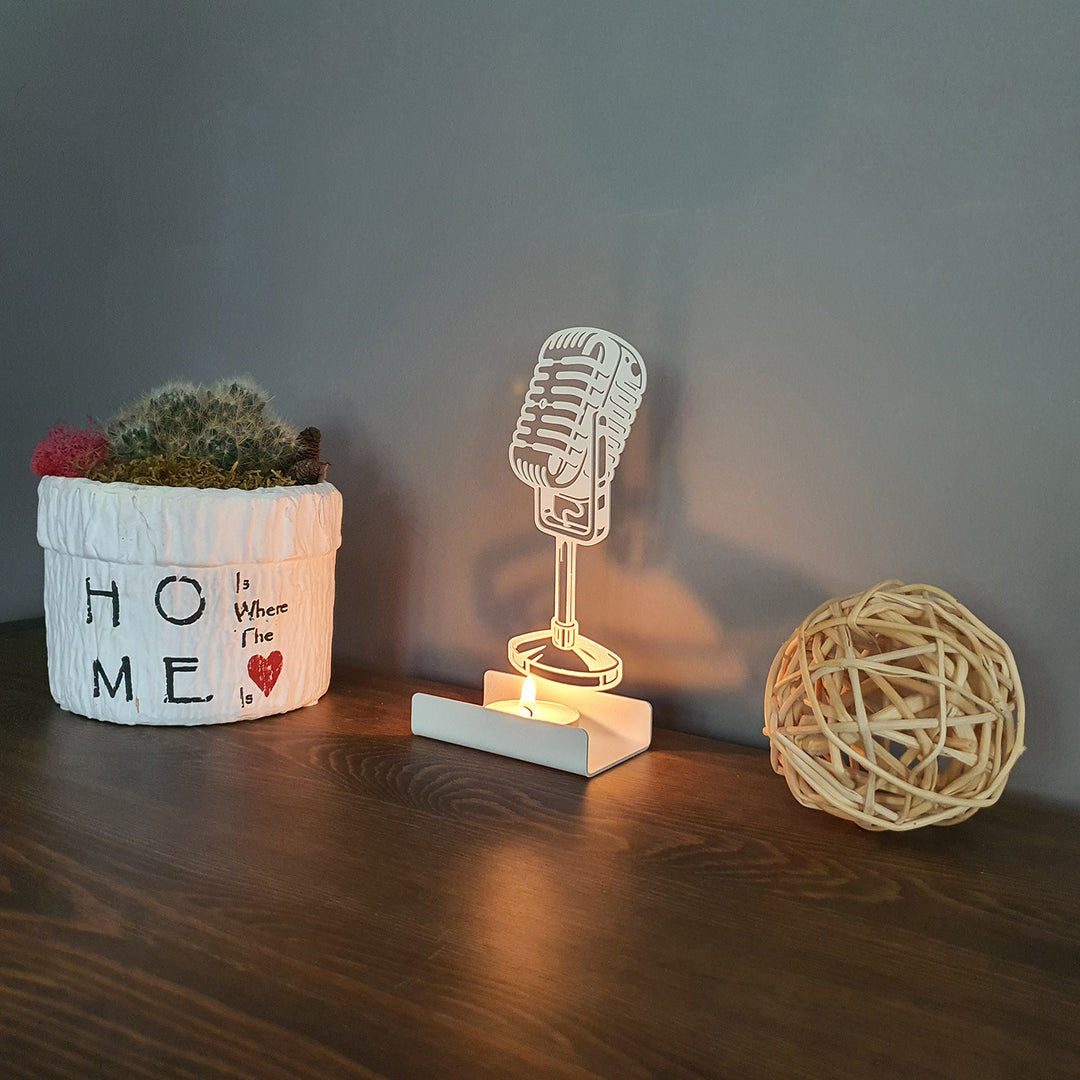 Microphone - Personalized Metal Candle Holder - APH008