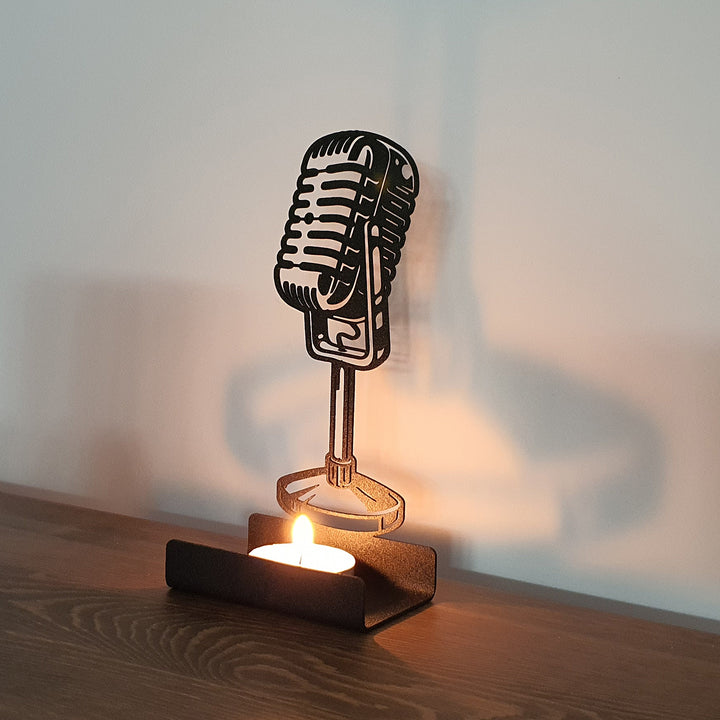 Microphone - Personalized Metal Candle Holder - APH008