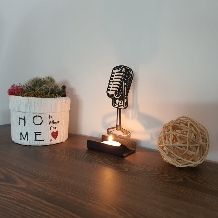 Microphone - Personalized Metal Candle Holder - APH008